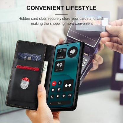 Jasonyu Flip Wallet Case for Nothing Phone 4a Pro 5G,Black | PU Leather Magnetic Folio Cover,with Card Holder,Kickstand,TPU Shockproof,Durable,Protective Phone Case - color: Black, size: Nothing Phone 4a Pro