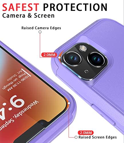 Diverbox for iPhone 14 Case [Shockproof] [Dropproof] [Tempered Glass Screen + Camera Lens Protector],Heavy Duty Protection Phone Case Cover for Apple iPhone 14 (Purple) - color: Purple-3in1
