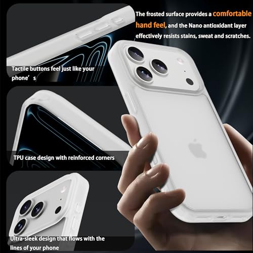 for iPhone 17 Pro Max Case Translucent Matte iPhone Cover, [10 FT Military Grade Drop Protection] Slim Durable Shockproof Protective Bumper (Frosted White, 17 PRO MAX) - color: Frosted White, size: iPhone 17 Pro Max