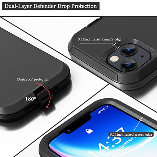 Rugged Phone Case for Apple iPhone 14, with Belt Clip Holster & Kickstand Heavy Duty Shockproof Protective Full Body Case Cover for iPhone 14 6.1 inch Phone(Black) - color: Black