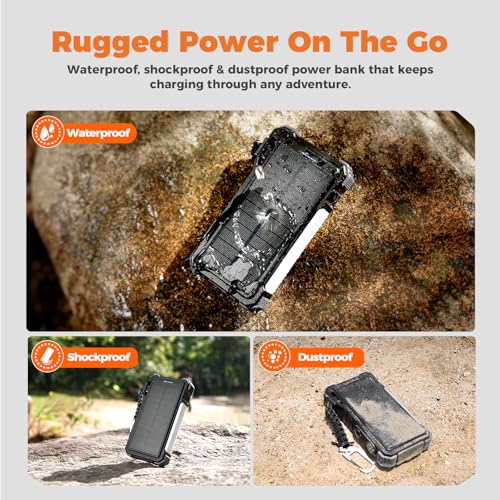 BLAVOR Solar Power Bank 20000mAh, Wireless Charger for Phones & Apple Watch - color: Dull black