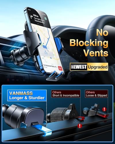 VANMASS Car Phone Holder 2026 Ultimate Military-Grade Strongest Suction & Clip Windshield Dashboard【Newest Best Strongest】 Cell Phone Automotive Dash Gauge Accents for iPhone 18 Pro Max 17 16 15 14 - color: Black