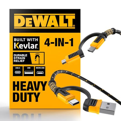 DEWALT Heavy Duty 4-in-1 Cable, Type C/MicroUSB/USB, (6ft, Black)