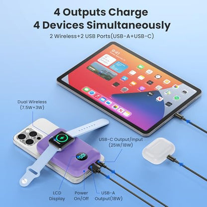 GKUTW Magnetic Portable Charger for iPhone and Apple Watch, 10800mAh 25W PD Fast Charging Power Bank, Dual-Side Magnet Design Travel Essentials Battery Pack for iPhone 17/16/15/14/13/12 (Purple) - color: Purple