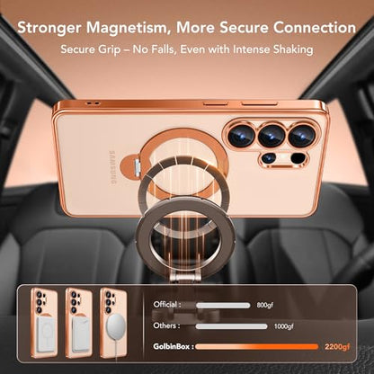 GolbinBox Magnetic for Samsung Galaxy S26 Ultra Case with 360° Spin Stand | [Compatible with MagSafe][Military Drop Protection] Shockproof Galaxy S26 Ultra Phone Cover with Kickstand, Orange/Clear - color: Orange/Clear