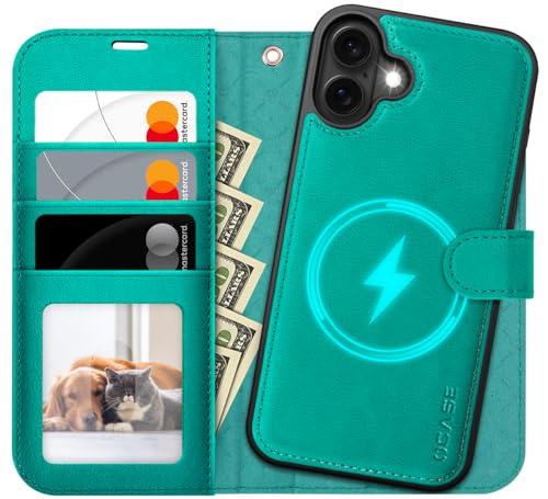 OCASE for iPhone 17 Detachable Wallet Case with Card Holder, 2 in 1 PU Leather Flip Folio with RFID Blocking Stand Wrist Strap Shockproof Phone Cover 6.3 Inch 2025, Blue Green - color: Blue Green, size: iPhone 17