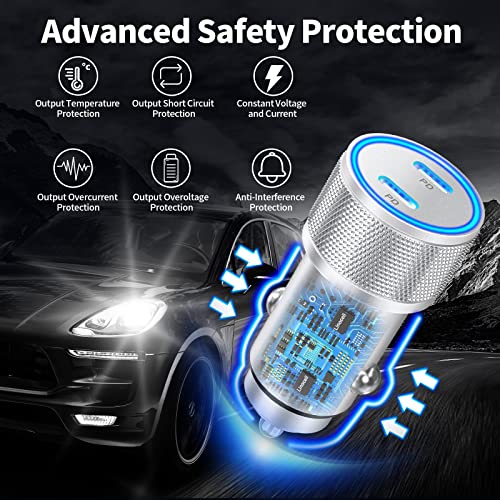 Apple MFi Certified iPhone Car Charger, 60W USB-C Fast Car Phone Charger - color: Silver