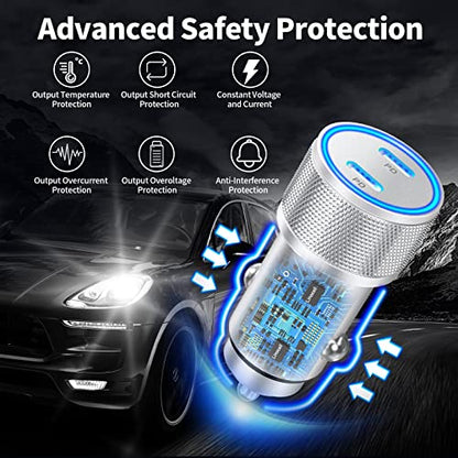 Apple MFi Certified iPhone Car Charger, 60W USB-C Fast Car Phone Charger - color: Silver