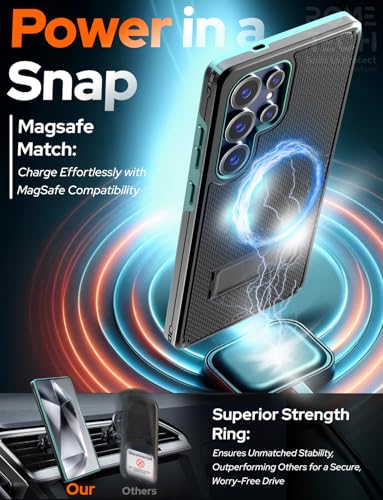 Designed for Samsung Galaxy S25 Ultra Case with Belt Clip Holster | Rugged Cover with Strong Magnet & Kickstand Heavy Duty Combo - Black & Green - color: Black & Green