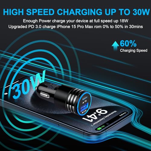 USB C Car Charger Fast Charging for iPhone 17e/16e/17 Pro Max16/15/Pro/Max
