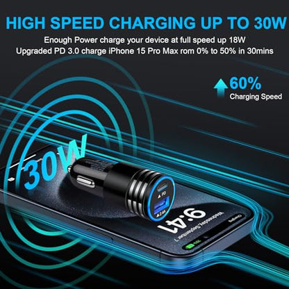 USB C Car Charger Fast Charging for iPhone 17e/16e/17 Pro Max16/15/Pro/Max