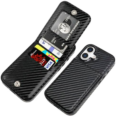 KIHUWEY for iPhone 17 Wallet Case Card Holder Kickstand, Carbon Black | Credit Card Slots, PU Leather, Magnetic Clasp, Flip Heavy Duty Protection Cover for Men and Women - color: Carbon Black
