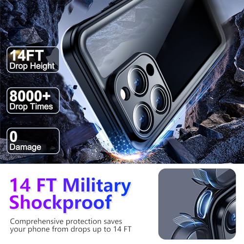Compatible with iPhone 14 Pro Max Case Waterproof, Built-in Screen & Camera Protector IP68 Underwater Full Body 14FT Military Dropproof Shockproof Phone Case 6.7"-Black/Clear - color: Black, size: iPhone 14 Pro Max