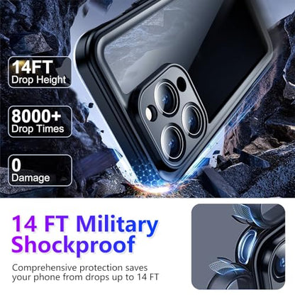 Compatible with iPhone 14 Pro Max Case Waterproof, Built-in Screen & Camera Protector IP68 Underwater Full Body 14FT Military Dropproof Shockproof Phone Case 6.7"-Black/Clear - color: Black, size: iPhone 14 Pro Max