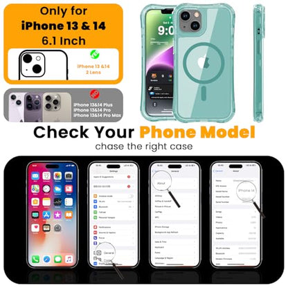 WRJ Magnetic Clear for iPhone 13 Case,iPhone 14 Case,[Compatible with MagSafe][Military Grade Drop Protection] Transparent Full Body Shockproof Protective Phone Case-Jade Green - color: Jade Green, style: Transparent