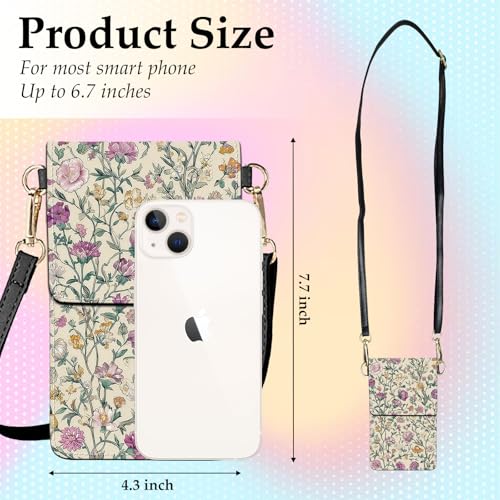 Small Crossbody Bags for Women Touchscreen Cell Phone Bag Cross Body Purses with Adjustable Strap,Gifts for Teenage Girls-Floral Pattern