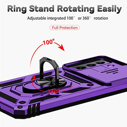 for Samsung Galaxy S22 Case with Camera Lens Cover HD Screen Protector, Dual Layer Military-Grade Drop Tested Magnetic Ring Holder Kickstand Protective Phone Case for Samsung Galaxy S22 5G (Purple) - color: Purple with camera cover Military-Grade 2nd gen