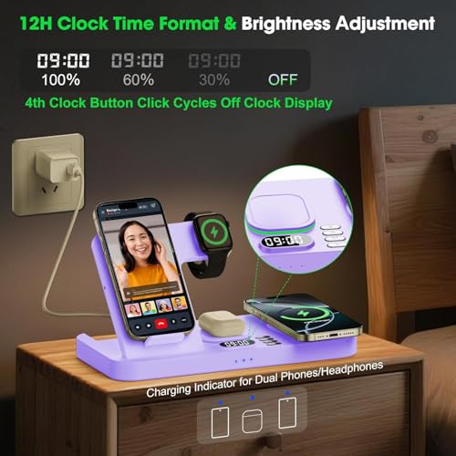 Dual Phone Foldable Wireless Charging Station for Apple, Couple&Family Use - color: Purple