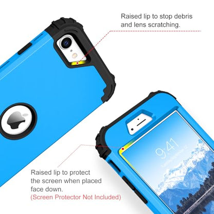 BENTOBEN for iPhone SE 2022 Case and iPhone SE 2020 Case, Heavy Duty 3 in 1 Full Body Rugged Shockproof Hybrid Hard PC Soft Rubber Case for iPhone SE 3rd/2nd Gen, Doder Blue/Black Design - color: Black/Doder Blue