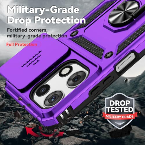 for Motorola Moto G 2025 / Moto G 2026 / Moto G Play 2026 Case, with Slide Camera Cover HD Screen Protector Ring Holder Kickstand Military Grade Protection Drop Tested Protective Phone Case (Purple) - color: Purple with camera cover Military-Grade 2nd gen