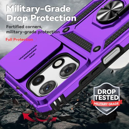 for Motorola Moto G 2025 / Moto G 2026 / Moto G Play 2026 Case, with Slide Camera Cover HD Screen Protector Ring Holder Kickstand Military Grade Protection Drop Tested Protective Phone Case (Purple) - color: Purple with camera cover Military-Grade 2nd gen