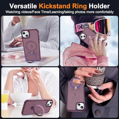 SKYLMW Compatible with iPhone 13/14 Case with Stand,Wine Red | iPhone 13 Case iPhone 14 Case 6.1",Magnetic Ring Stand,Compatible with MagSafe,Military-Grade Protection,Great Grip Feeling - color: Wine Red, size: Iphone 13 & Iphone 14
