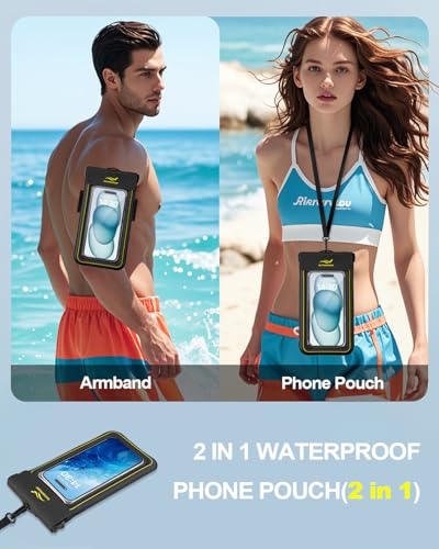 2-in-1 Waterproof Phone Pouch & Phone Armband Floating, Underwater Water Proof Phone Case with Detachable Strap, Waterproof Bags Up to 6.9", Beach Vacation Water Park Essentials