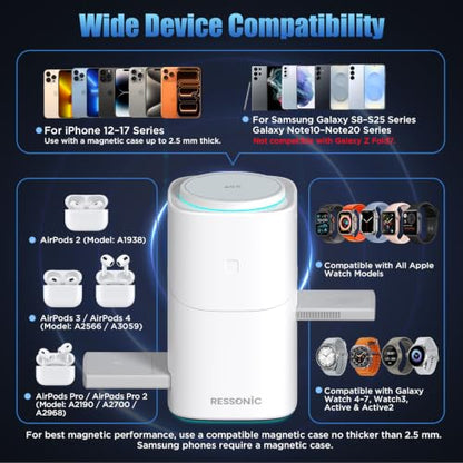 25W 3 in 1 Wireless Charging Station for Apple&Samsung, Desk Night Stand - color: Desert Color