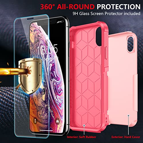 SPIDERCASE for iPhone Xs Max Case, [10 FT Military Grade Drop Protection] [Non-Slip] [2 pcs Tempered Glass Screen Protector] Shockproof Airbag Cushion Protective Case for iPhone Xs Max 6.5” (Pink) - color: Pink