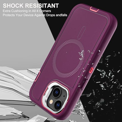 YKHJKLEC for iPhone 15 Case, Military Grade 3 in 1 Heavy Duty Shockproof/Drop Proof/Dust Proof with Kickstand Case, with 2 x Tempered Glass Screen Protector (ZJ-Purple/Pink) - color: ZJ-Purple/Pink