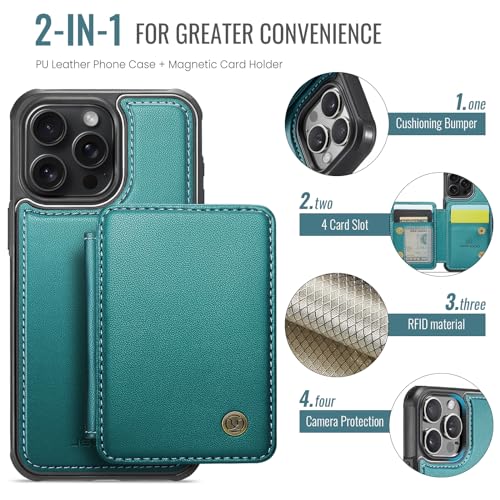 Wallet Case for iPhone 16 Pro Max Compatible with MagSafe for Men Women, Detachable Magnetic Wallet Phone Case with Card Slot Holder RFID Blocking for iPhone 16 Pro Max 6.9 inch (Teal) - color: Teal