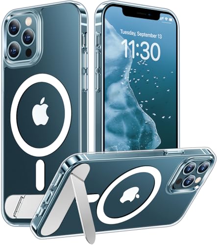 Magnetic Compatible with iPhone 12 Pro Max Case, [Built-in Invisible Kickstand][Compatible with MagSafe][Military Grade Shockproof] Slim Thin Phone Case for iPhone 12 Pro Max 6.7" - color: Clear-Stand, size: For Iphone 12 Pro Max