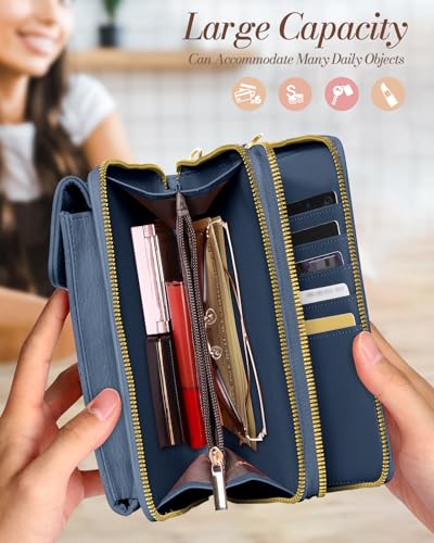 Miss Adola Zipper Cell Phone Purse Crossbody Bag for Women | Zipper Closure, RFID Blocking, Card Slots, Adjustable Shoulder Strap, Cute Small Phone Wallet for Travel and Daily Carry - color: Blue