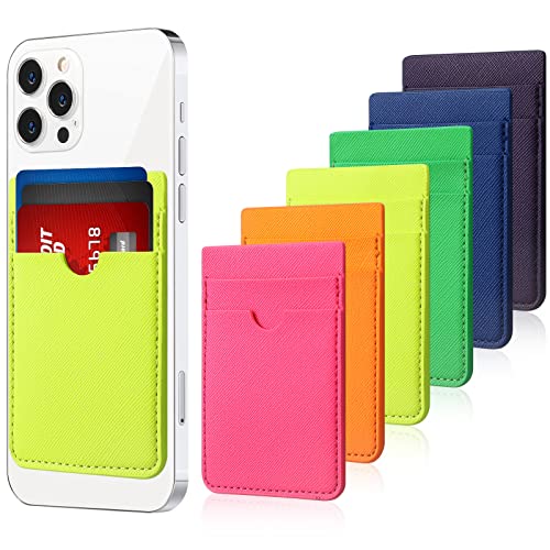 Weewooday 6 Pcs 6 Pcs Stick on Phone Card Holder Wallet, Solid, Fresh Color - color: Fresh Color