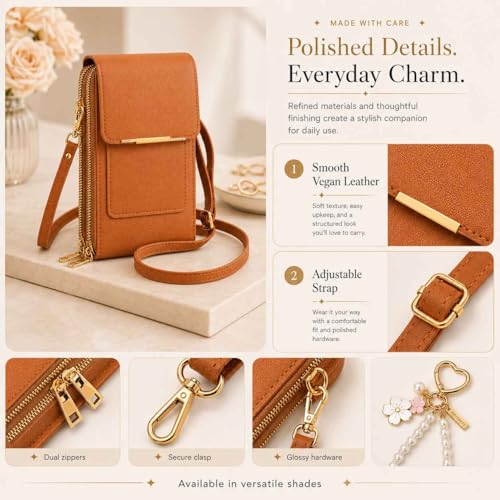 2026 Touchscreen Phone Crossbody Bag for Women, RFID Blocking Leather Mobile Phone Purse - color: Brown