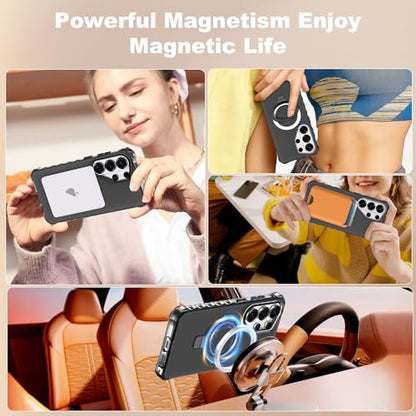 Compatible with Samsung Galaxy S26 Ultra Case 6.9'' Cute Wavy Frame with Magnetic Stand [Compatible with Mag-Safe] Military-Grade Translucent Phone Case for S26 Ultra, Black - color: Black, size: Samsung Galaxy S26 Ultra