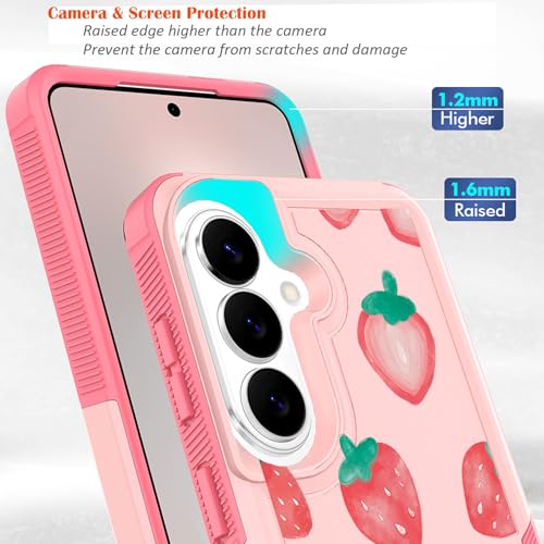 for Samsung Galaxy S26 5G Case: Cute Flowers Floral Design for Girls Women Slim Soft TPU Bumper Shockproof Silicone Cell Phone Cover (Strawberry) - color: Strawberry