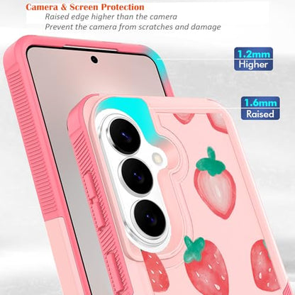 for Samsung Galaxy S26 5G Case: Cute Flowers Floral Design for Girls Women Slim Soft TPU Bumper Shockproof Silicone Cell Phone Cover (Strawberry) - color: Strawberry