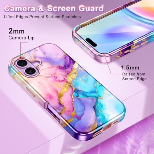 Btscase Compatible with iPhone 17 Case 6.3 Inch 2025,Marble Pattern 3 in 1 Heavy Duty Shockproof Full Body Rugged Hard PC+Soft Silicone Drop Protective Women Girl Phone Cases, Pink Blue - color: Pink Blue, size: iPhone 17