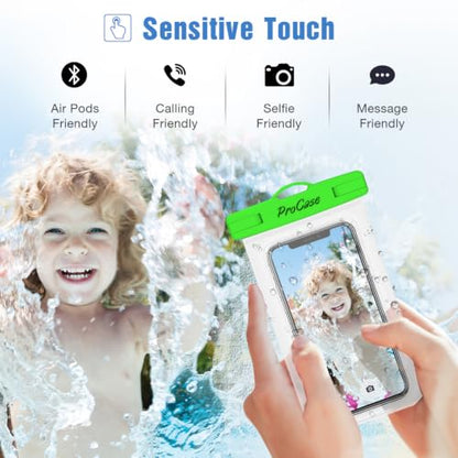 ProCase 2 Pack Waterproof Phone Pouch, Underwater Phone Case Up to 7", Dry Bag for iPhone 17 Air 16 15 14 13 Pro Plus Max, Galaxy S24 S23 S22 Ultra Pixel, Beach Essentials -White & Green - color: White/Green