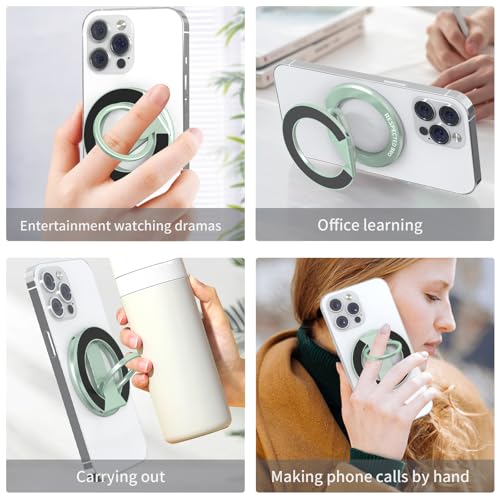 RESPECTED BRO-Magnetic-Phone-Ring-Holder with Dual Rings, Compatible with iPhone 17/16/15/14/13/12, Multifunctional Stand for Office, Gym, Kitchen & All Metal Surfaces, Finger Loop Grip (Light Green) - color: Light Green