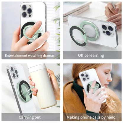 RESPECTED BRO-Magnetic-Phone-Ring-Holder with Dual Rings, Compatible with iPhone 17/16/15/14/13/12, Multifunctional Stand for Office, Gym, Kitchen & All Metal Surfaces, Finger Loop Grip (Light Green) - color: Light Green