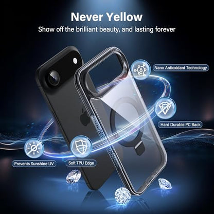 Magnetic Case for iPhone Air - [Built-in Invisible Stand] [Compatible with MagSafe] [Military Grade Drop Protection] Anti-Yellowing Hard Back Silicone Edge Cover, 6.5", Clear Black - color: Clear Black, size: iPhone Air 6.5''