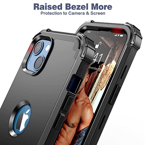 IDweel for iPhone 15 Case with Tempered Glass Screen Protector, 3 in 1 Shockproof Slim Hybrid Heavy Duty Hard PC Cover Soft Silicone Bumper Full Body Case,Black - color: Black