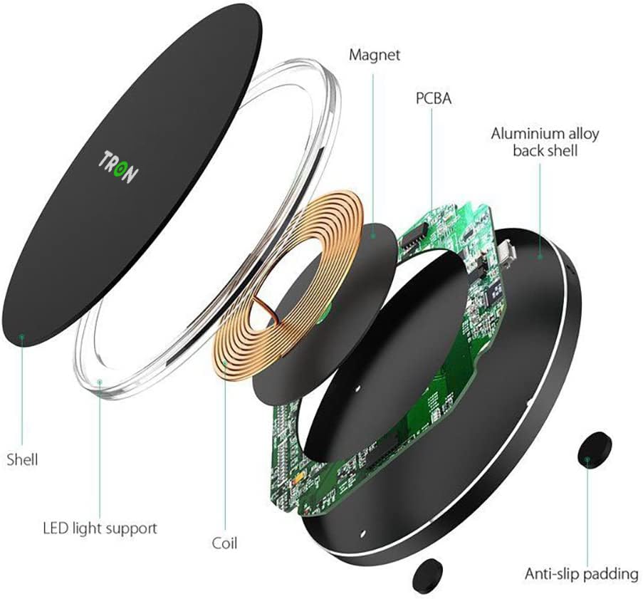 TRON Wireless Charger, TR2 Model, Fast Charging Pad, Black, Compatible with Smartphones, Universal Charging for Mobile Devices
