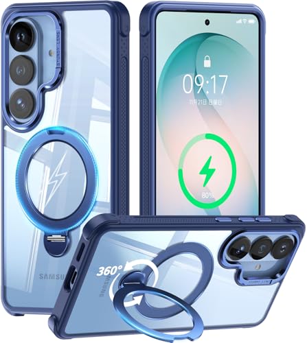 [360° Rotatable Invisible Magnetic Stand & Fit for MagSafe Designed for Samsung Galaxy S26 Case with Kickstand [Mil-Grade Shockproof] Clear Hard Back Cover for Galaxy S26, Blue - color: Blue, size: For Galaxy S26