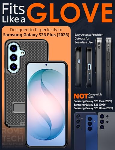 Designed for Samsung Galaxy S26 Plus Case with Belt Clip Holster | Rugged Cover with Strong Magnet & Kickstand Heavy Duty Combo - Black - color: Black