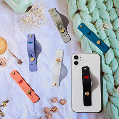 6 Pieces Phone Finger Grip Portable Telescopic Finger Strap Bracket Silicone Mobile Phone Ring Stand Grip Strap for Most Mobile(Orange, Blue, Purple, Black, White, Gray)