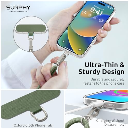 SURPHY Phone Lanyard Crossbody, Phone Strap Crossbody with 2 Tether Tabs - color: Army Green