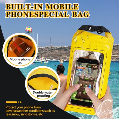 IP68 Waterproof Dry Bag, 2L - Roll Top Waterproof Pool Bag，dry bags for kayaking waterproof-w/Phone Pouch,Large Waterproof Phone Pouch,Boating & Kayak Accessories camping (yellow) - color: yellow